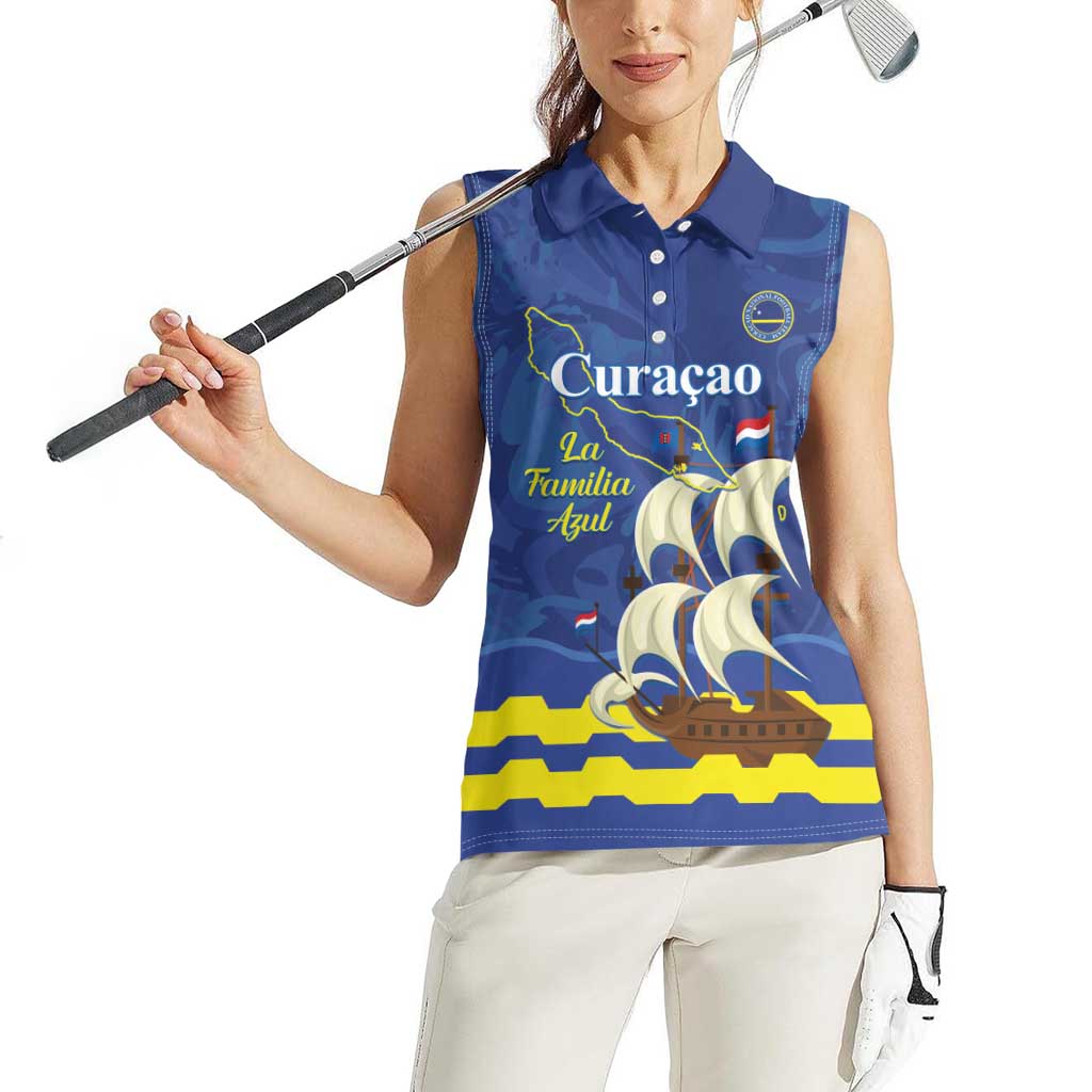 Custom Curacao Football Women Sleeveless Polo Shirt La Familia Azul
