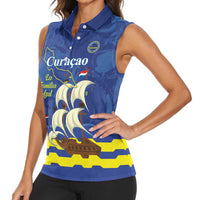 Custom Curacao Football Women Sleeveless Polo Shirt La Familia Azul