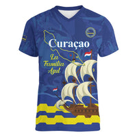 Custom Curacao Football Women V-Neck T-Shirt La Familia Azul