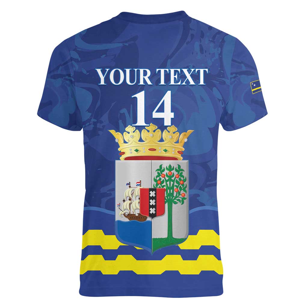 Custom Curacao Football Women V-Neck T-Shirt La Familia Azul