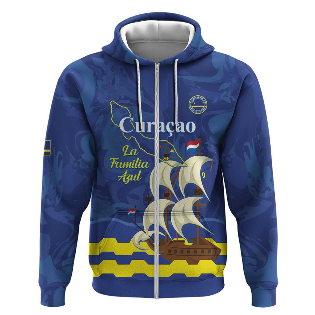 Custom Curacao Football Zip Hoodie La Familia Azul