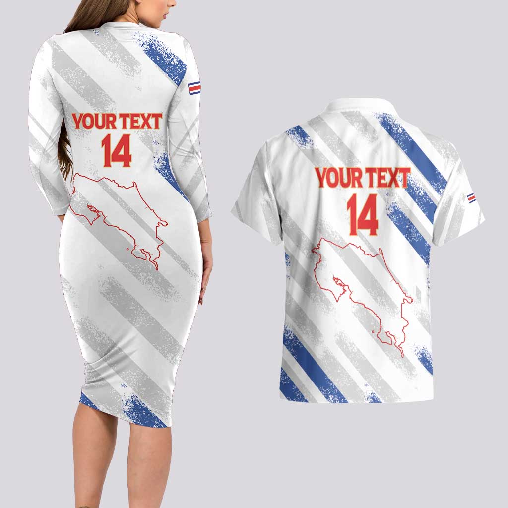 Custom Costa Rica Football Couples Matching Long Sleeve Bodycon Dress and Hawaiian Shirt Go Champions Los Ticos