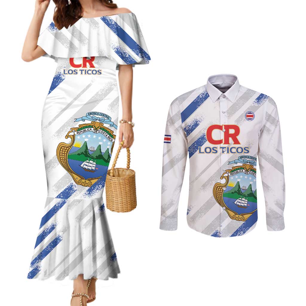 Custom Costa Rica Football Couples Matching Mermaid Dress and Long Sleeve Button Shirt Go Champions Los Ticos