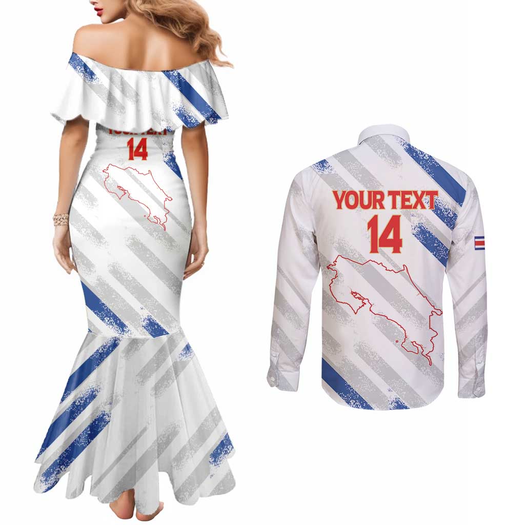 Custom Costa Rica Football Couples Matching Mermaid Dress and Long Sleeve Button Shirt Go Champions Los Ticos