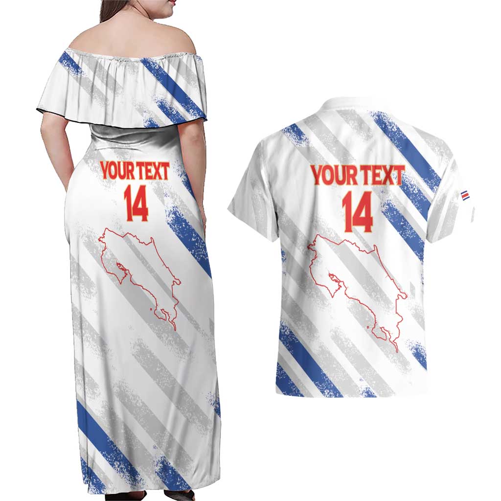 Custom Costa Rica Football Couples Matching Off Shoulder Maxi Dress and Hawaiian Shirt Go Champions Los Ticos