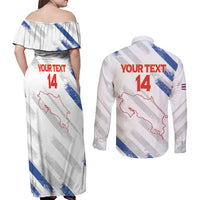 Custom Costa Rica Football Couples Matching Off Shoulder Maxi Dress and Long Sleeve Button Shirt Go Champions Los Ticos