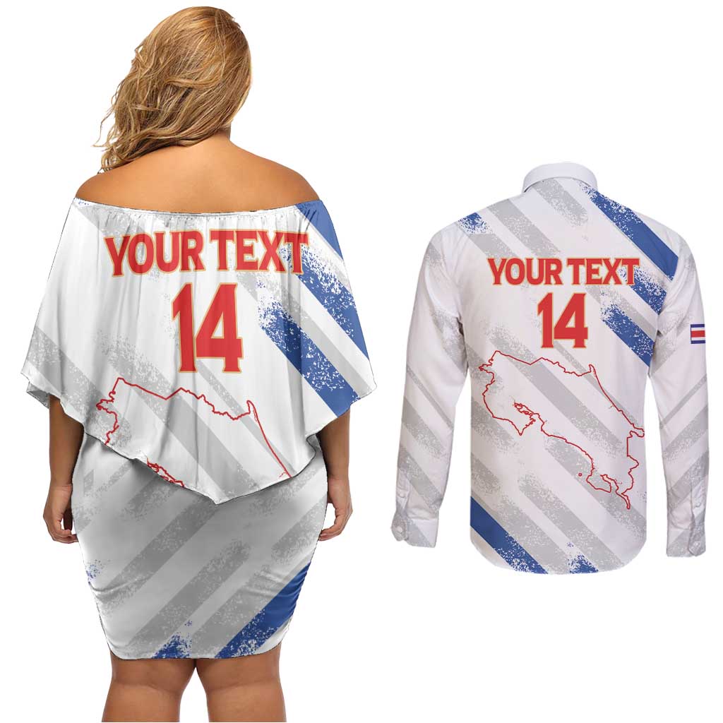 Custom Costa Rica Football Couples Matching Off Shoulder Short Dress and Long Sleeve Button Shirt Go Champions Los Ticos