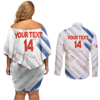 Custom Costa Rica Football Couples Matching Off Shoulder Short Dress and Long Sleeve Button Shirt Go Champions Los Ticos