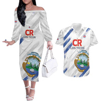 Custom Costa Rica Football Couples Matching Off The Shoulder Long Sleeve Dress and Hawaiian Shirt Go Champions Los Ticos