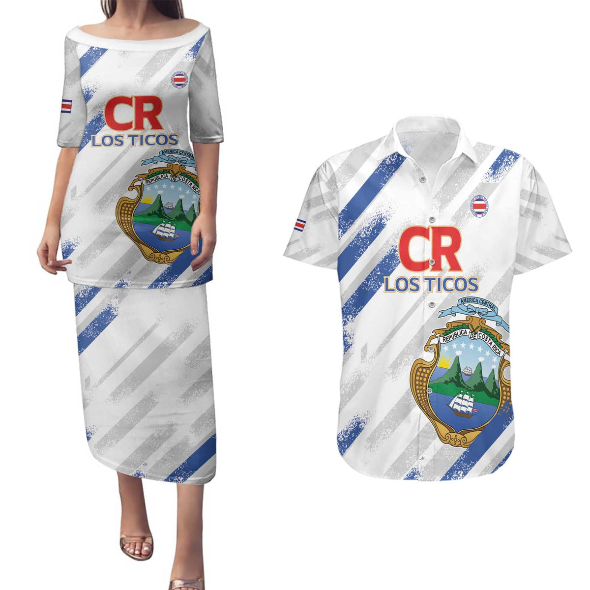 Custom Costa Rica Football Couples Matching Puletasi and Hawaiian Shirt Go Champions Los Ticos