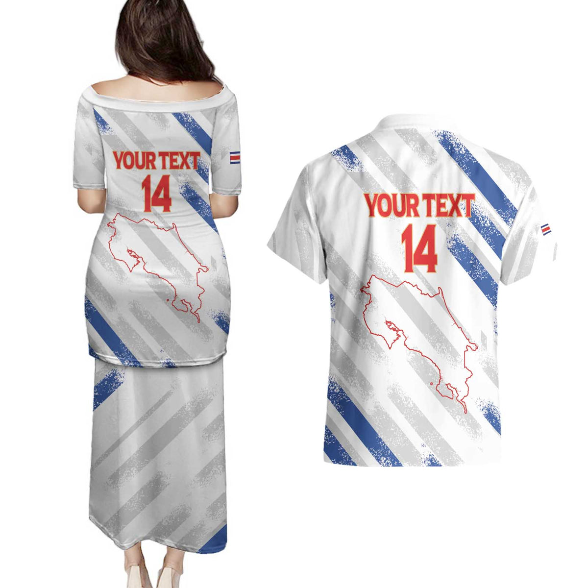 Custom Costa Rica Football Couples Matching Puletasi and Hawaiian Shirt Go Champions Los Ticos