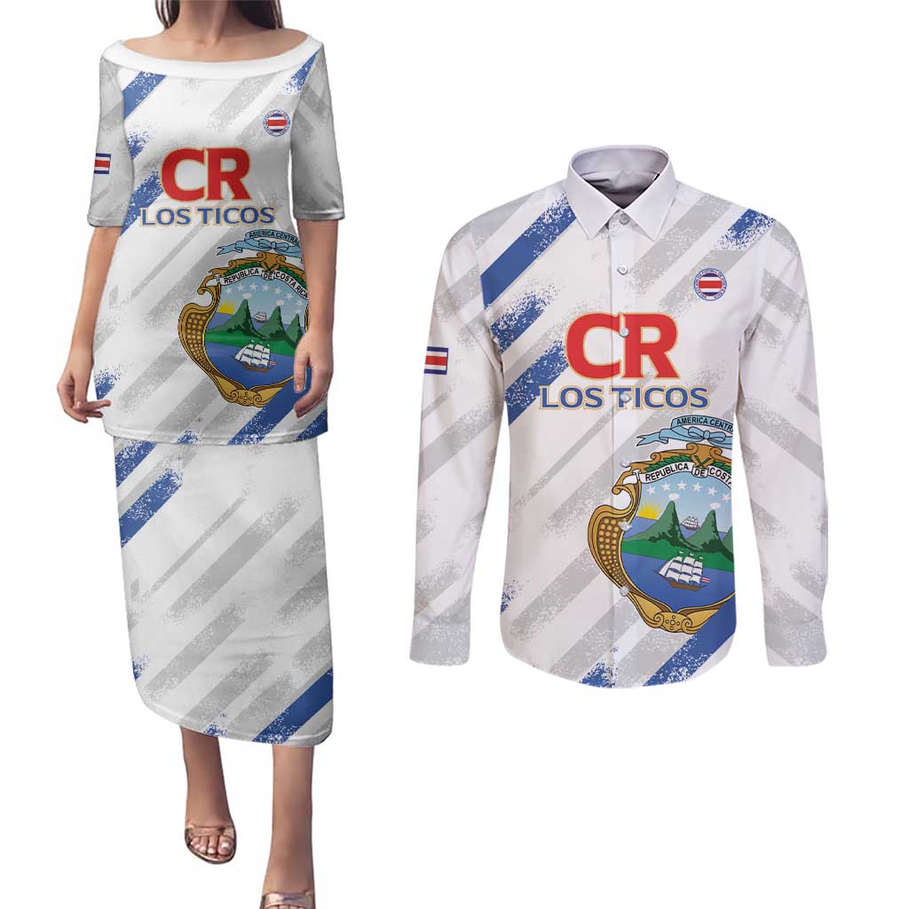 Custom Costa Rica Football Couples Matching Puletasi and Long Sleeve Button Shirt Go Champions Los Ticos