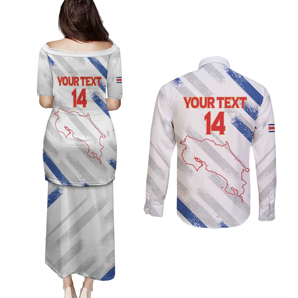 Custom Costa Rica Football Couples Matching Puletasi and Long Sleeve Button Shirt Go Champions Los Ticos