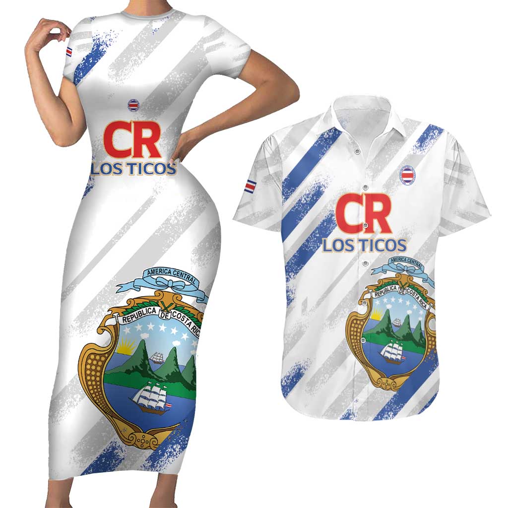 Custom Costa Rica Football Couples Matching Short Sleeve Bodycon Dress and Hawaiian Shirt Go Champions Los Ticos