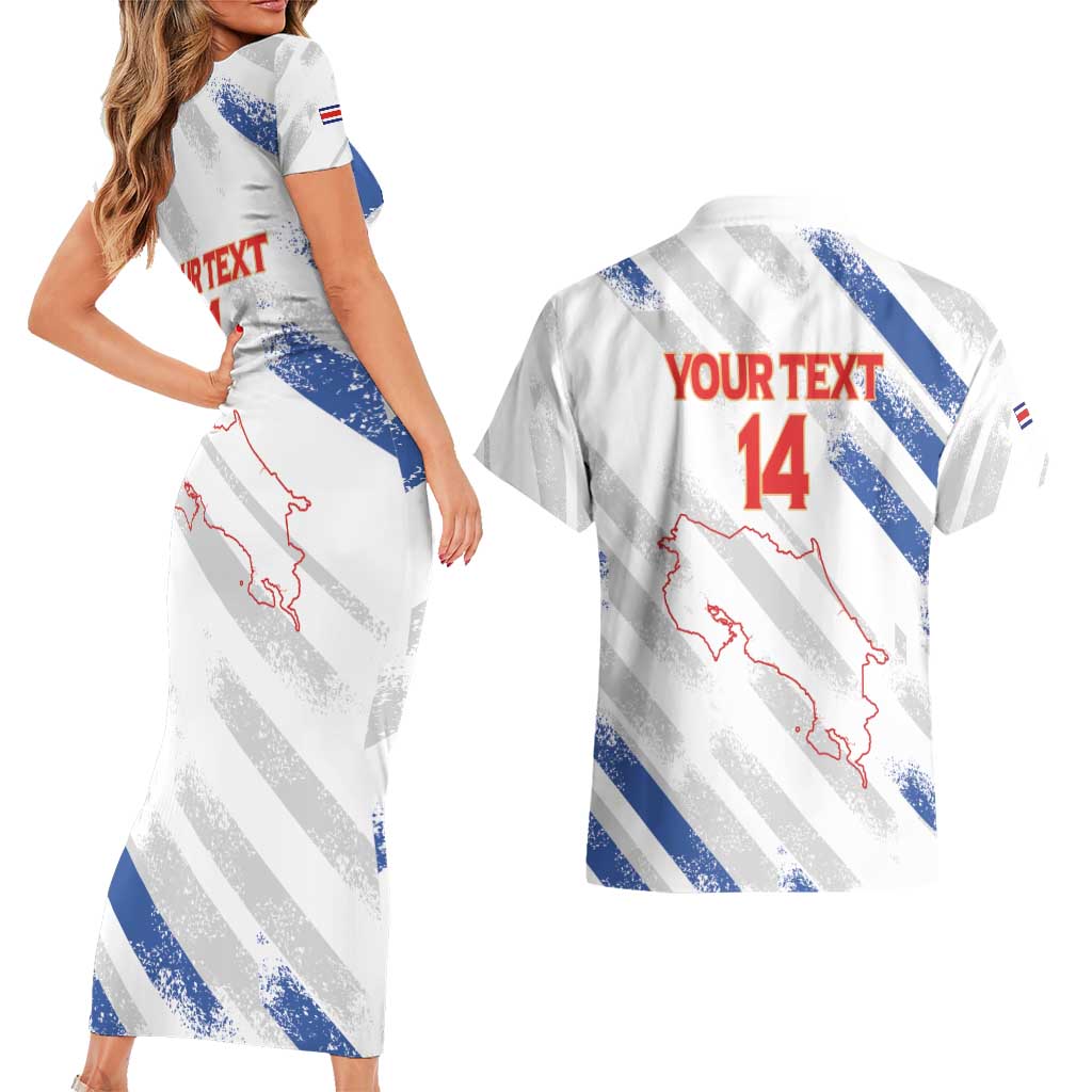 Custom Costa Rica Football Couples Matching Short Sleeve Bodycon Dress and Hawaiian Shirt Go Champions Los Ticos