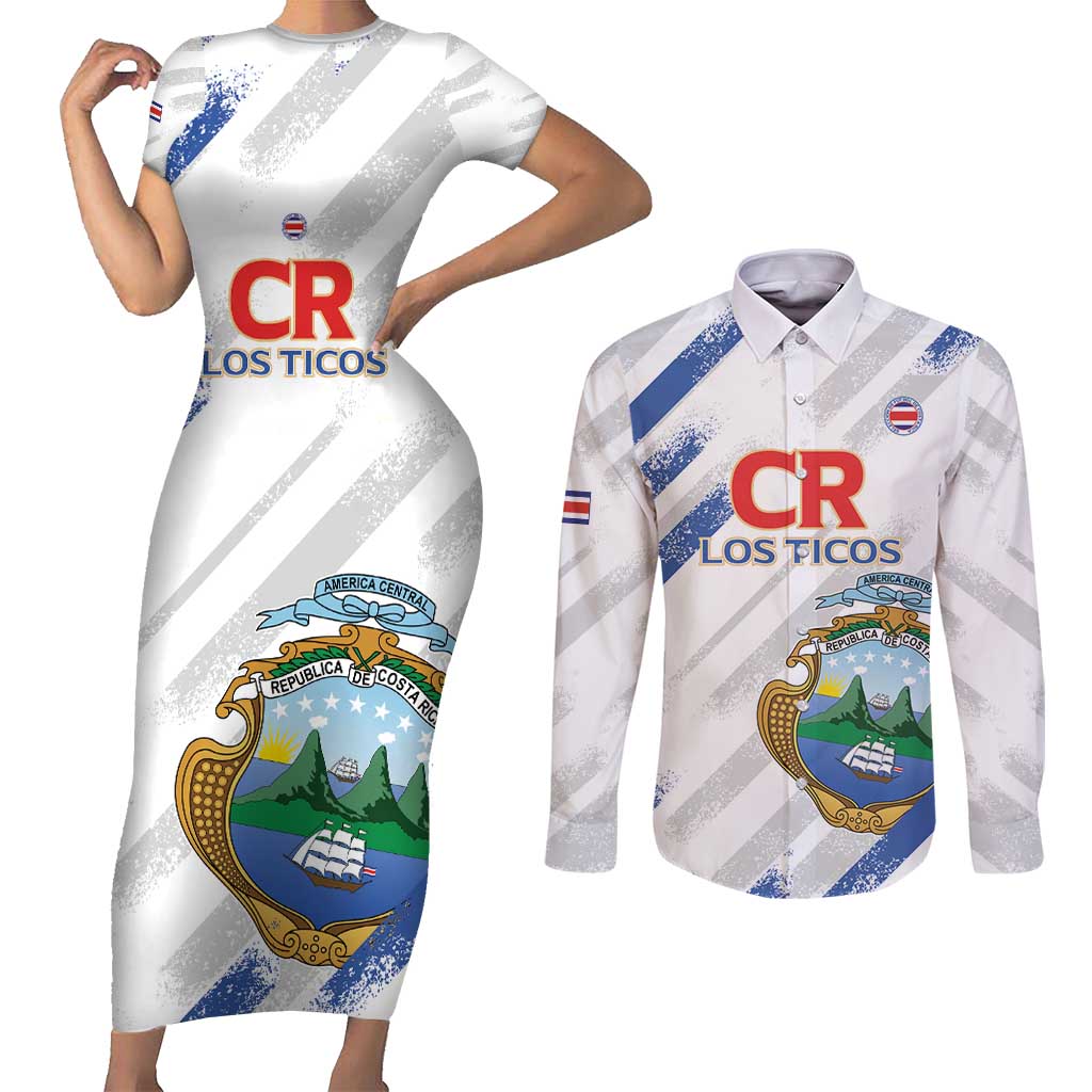 Custom Costa Rica Football Couples Matching Short Sleeve Bodycon Dress and Long Sleeve Button Shirt Go Champions Los Ticos