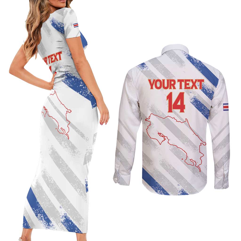 Custom Costa Rica Football Couples Matching Short Sleeve Bodycon Dress and Long Sleeve Button Shirt Go Champions Los Ticos