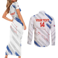 Custom Costa Rica Football Couples Matching Short Sleeve Bodycon Dress and Long Sleeve Button Shirt Go Champions Los Ticos