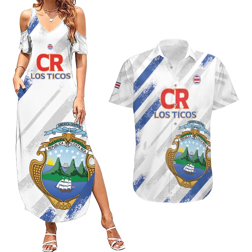 Custom Costa Rica Football Couples Matching Summer Maxi Dress and Hawaiian Shirt Go Champions Los Ticos