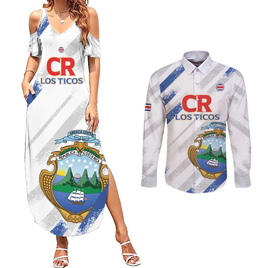 Custom Costa Rica Football Couples Matching Summer Maxi Dress and Long Sleeve Button Shirt Go Champions Los Ticos
