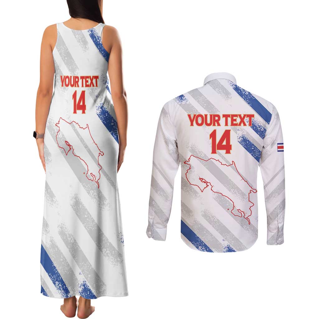 Custom Costa Rica Football Couples Matching Tank Maxi Dress and Long Sleeve Button Shirt Go Champions Los Ticos