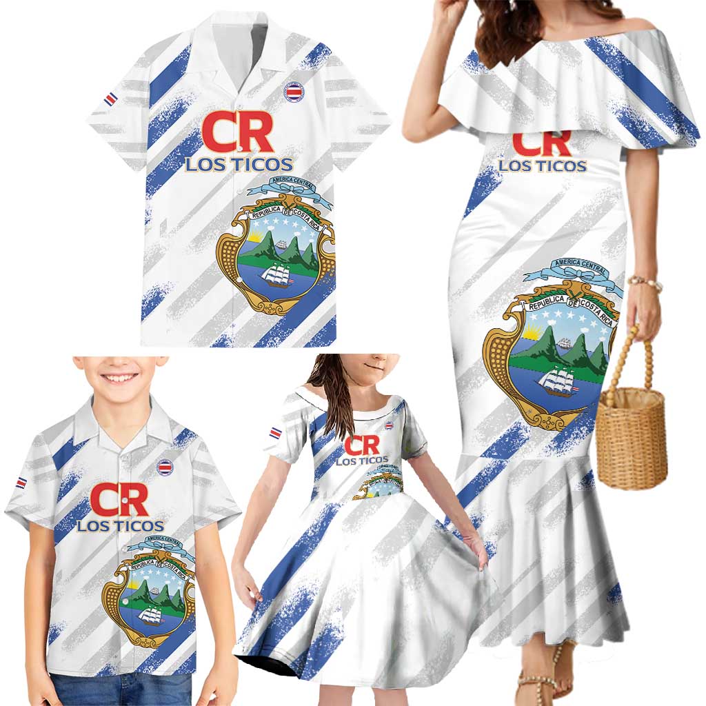 Custom Costa Rica Football Family Matching Mermaid Dress and Hawaiian Shirt Go Champions Los Ticos