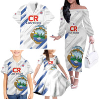Custom Costa Rica Football Family Matching Off The Shoulder Long Sleeve Dress and Hawaiian Shirt Go Champions Los Ticos