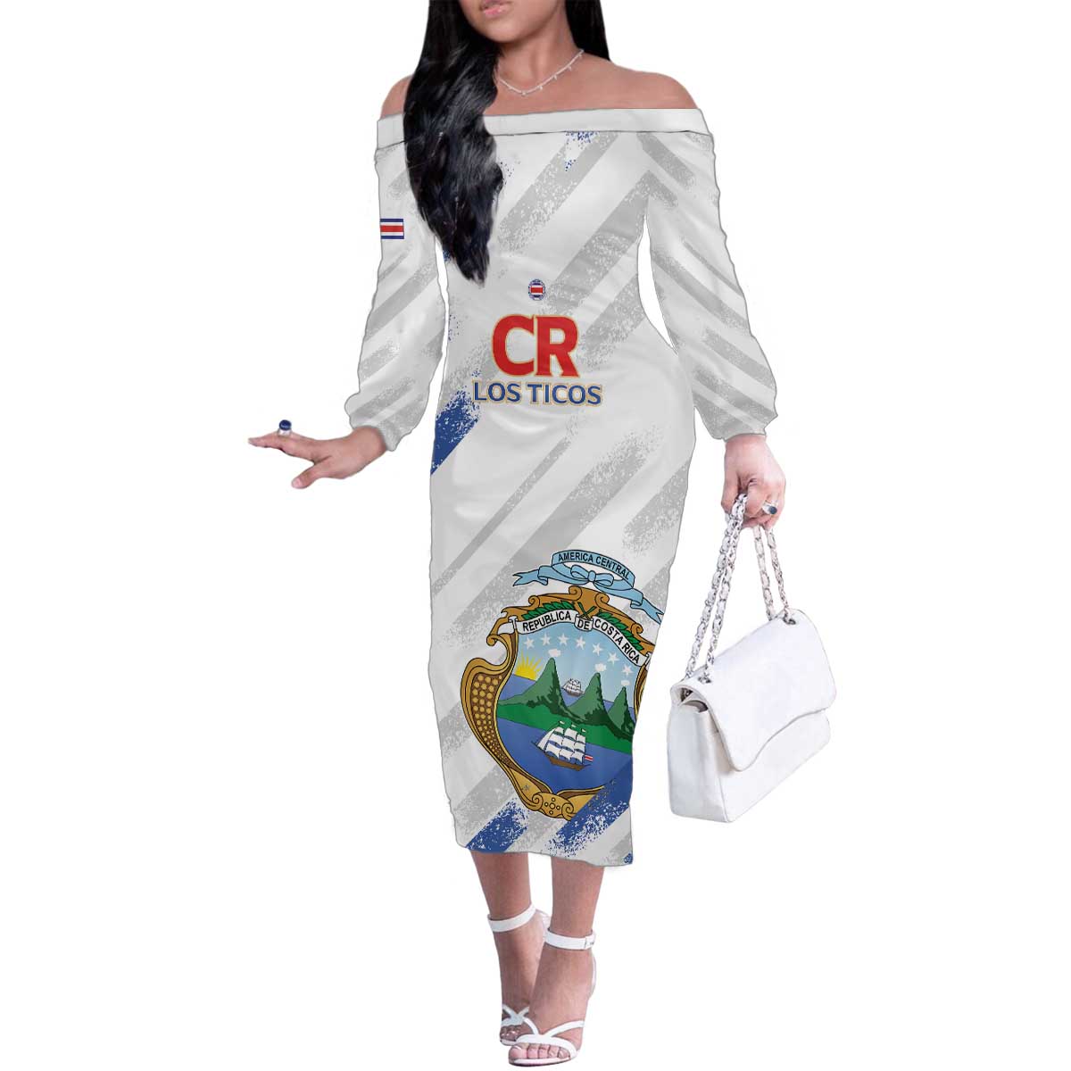 Custom Costa Rica Football Family Matching Off The Shoulder Long Sleeve Dress and Hawaiian Shirt Go Champions Los Ticos