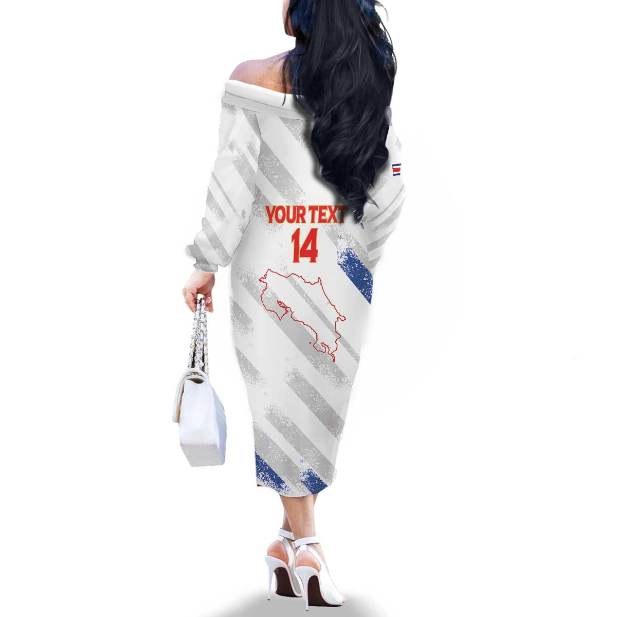 Custom Costa Rica Football Family Matching Off The Shoulder Long Sleeve Dress and Hawaiian Shirt Go Champions Los Ticos