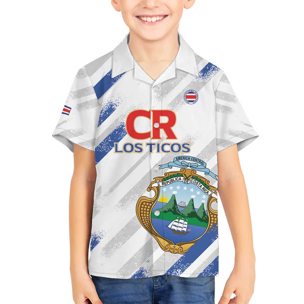 Custom Costa Rica Football Family Matching Off The Shoulder Long Sleeve Dress and Hawaiian Shirt Go Champions Los Ticos