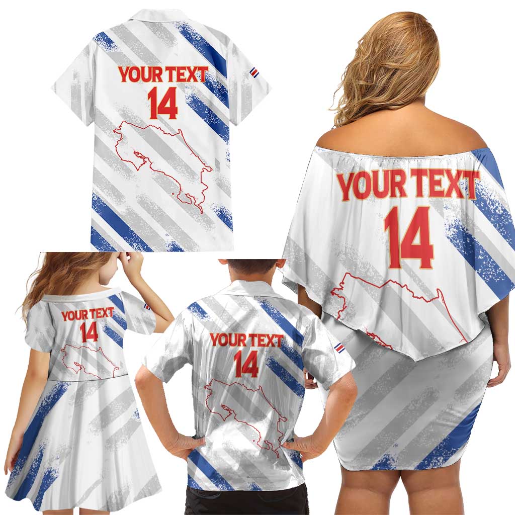 Custom Costa Rica Football Family Matching Off Shoulder Short Dress and Hawaiian Shirt Go Champions Los Ticos