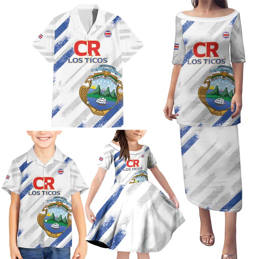 Custom Costa Rica Football Family Matching Puletasi and Hawaiian Shirt Go Champions Los Ticos