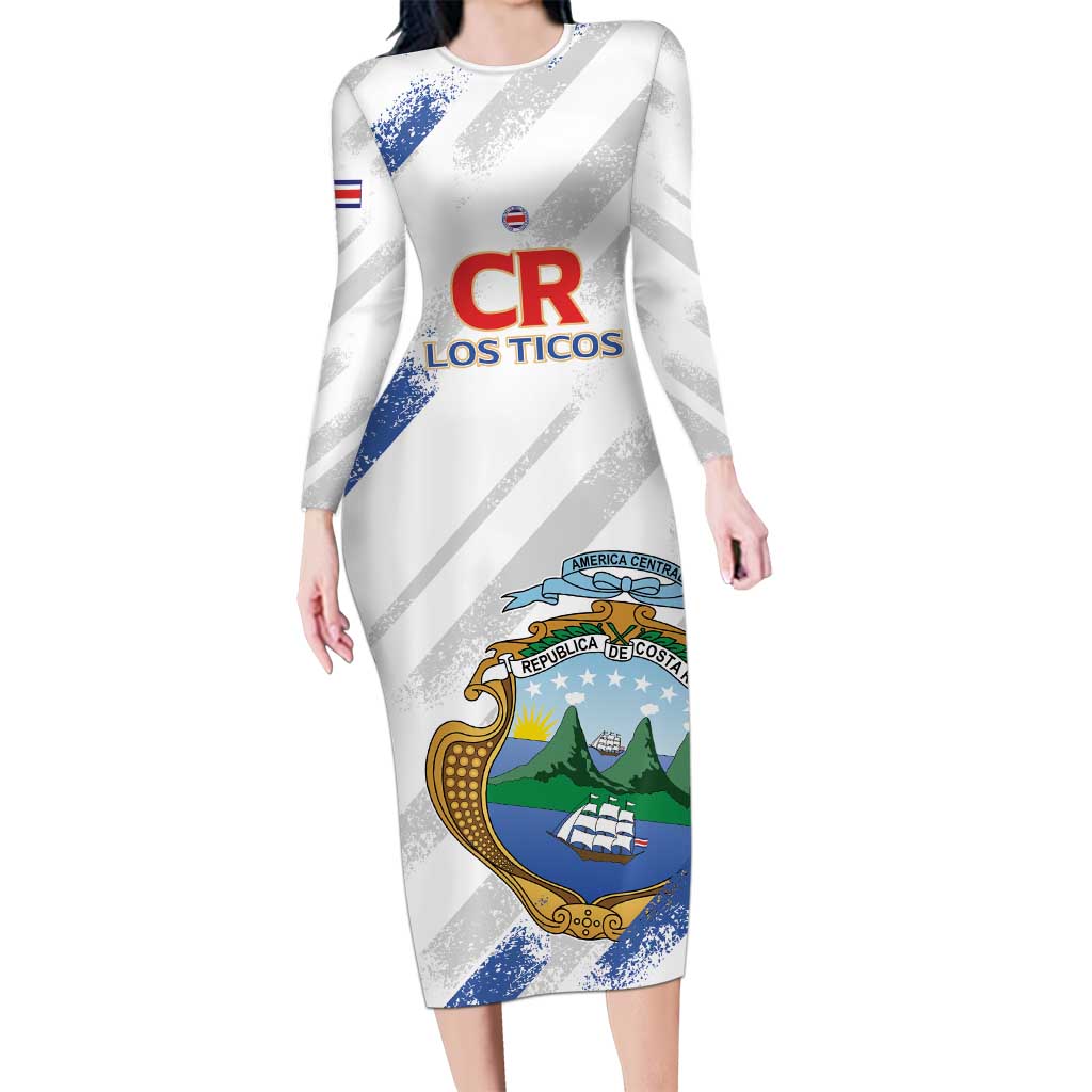 Custom Costa Rica Football Long Sleeve Bodycon Dress Go Champions Los Ticos