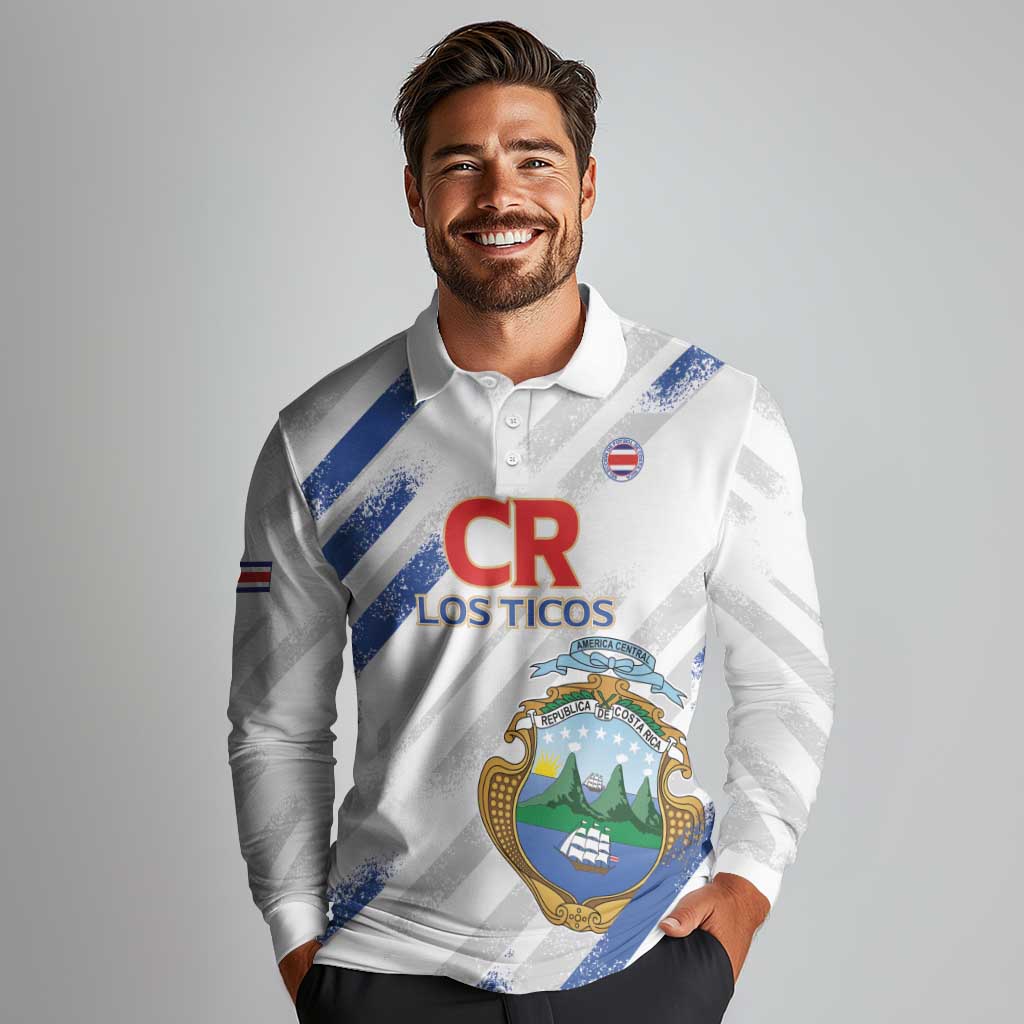 Custom Costa Rica Football Long Sleeve Polo Shirt Go Champions Los Ticos