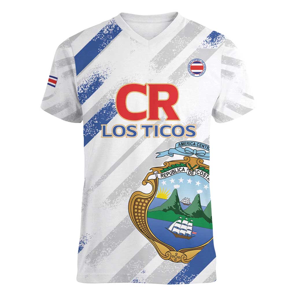 Custom Costa Rica Football Women V-Neck T-Shirt Go Champions Los Ticos