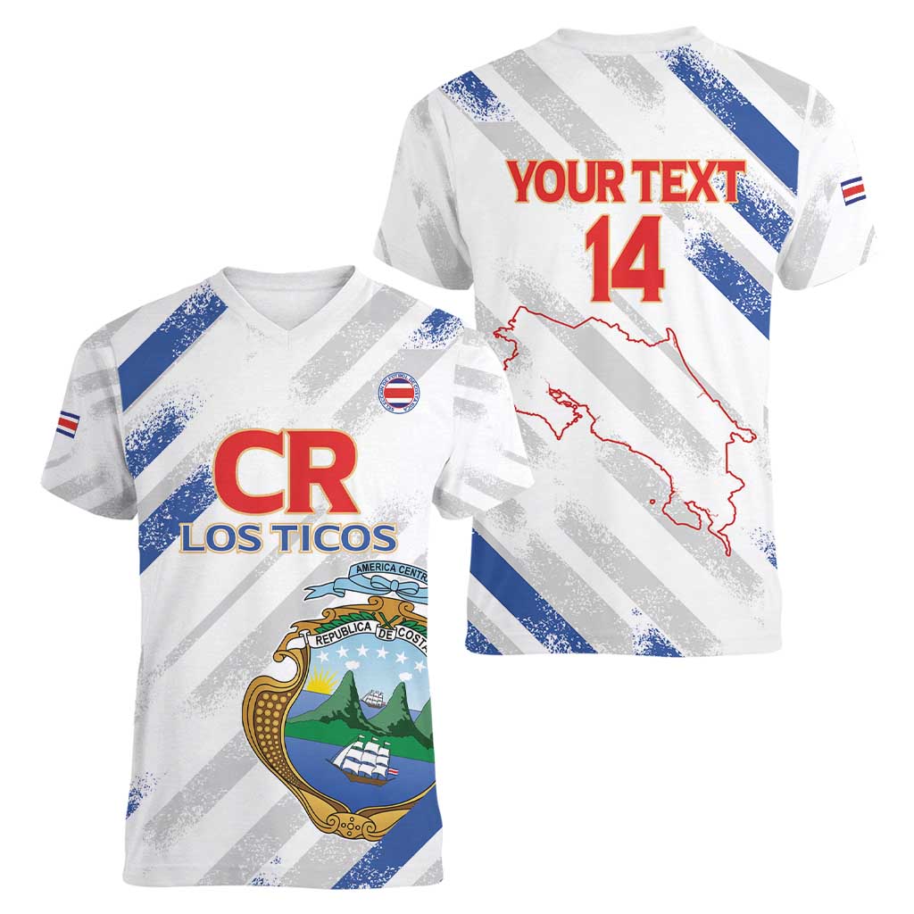 Custom Costa Rica Football Women V-Neck T-Shirt Go Champions Los Ticos