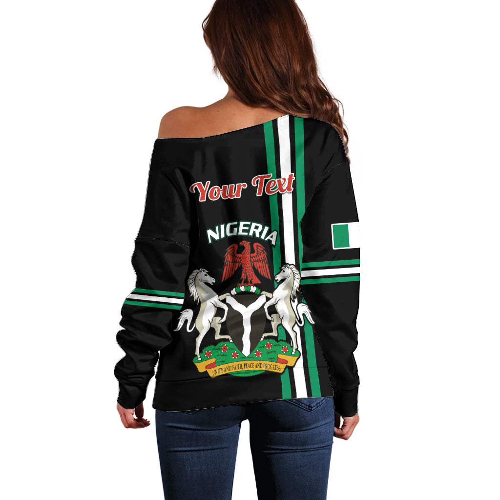 Personalised Nigeria Off Shoulder Sweater Nigeria Coat Of Arms Simple Style - Wonder Print Shop