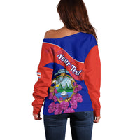 Personalised Costa Rica Off Shoulder Sweater Coat Of Arms Mix Purple Orchid - Wonder Print Shop