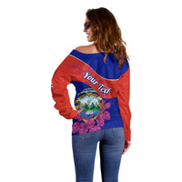 Personalised Costa Rica Off Shoulder Sweater Coat Of Arms Mix Purple Orchid - Wonder Print Shop