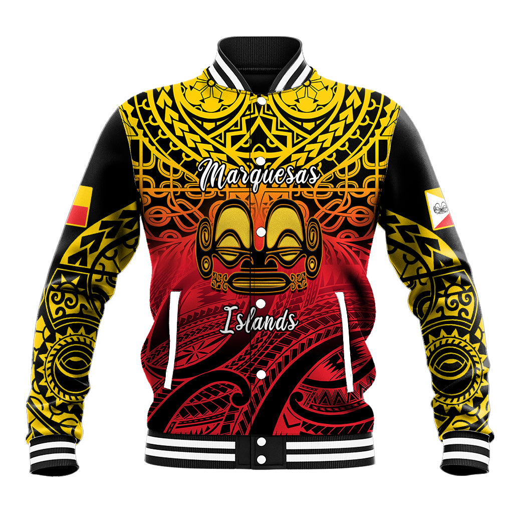Personalised Marquesas Islands Baseball Jacket Tiki Polynesian Marquesan Pattern - Wonder Print Shop
