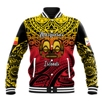 Personalised Marquesas Islands Baseball Jacket Tiki Polynesian Marquesan Pattern - Wonder Print Shop