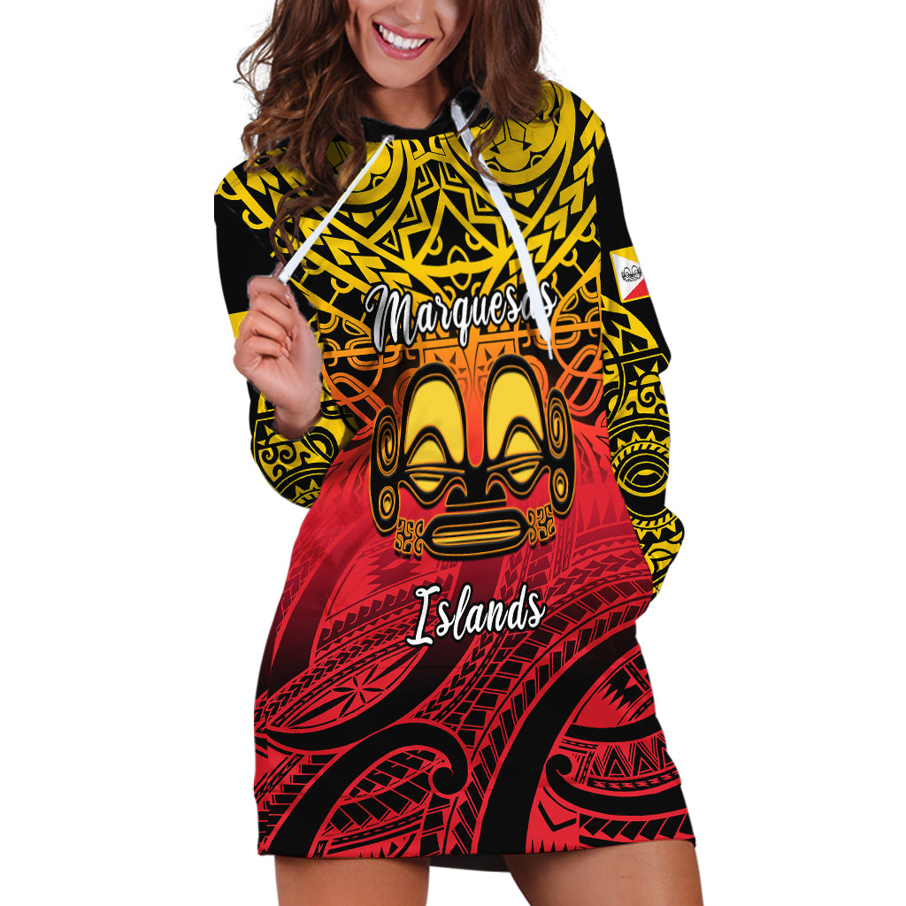 Personalised Marquesas Islands Hoodie Dress Tiki Polynesian Marquesan Pattern - Wonder Print Shop