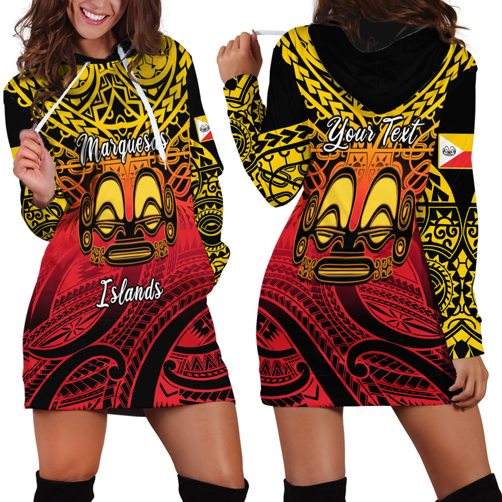Personalised Marquesas Islands Hoodie Dress Tiki Polynesian Marquesan Pattern - Wonder Print Shop
