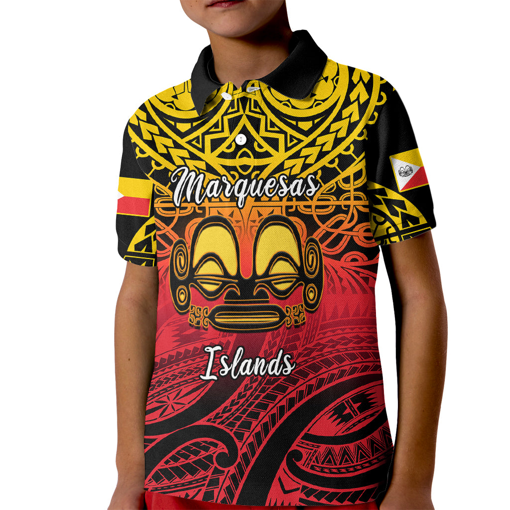 Personalised Marquesas Islands Kid Polo Shirt Tiki Polynesian Marquesan Pattern - Wonder Print Shop