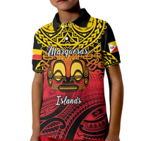 Personalised Marquesas Islands Kid Polo Shirt Tiki Polynesian Marquesan Pattern - Wonder Print Shop