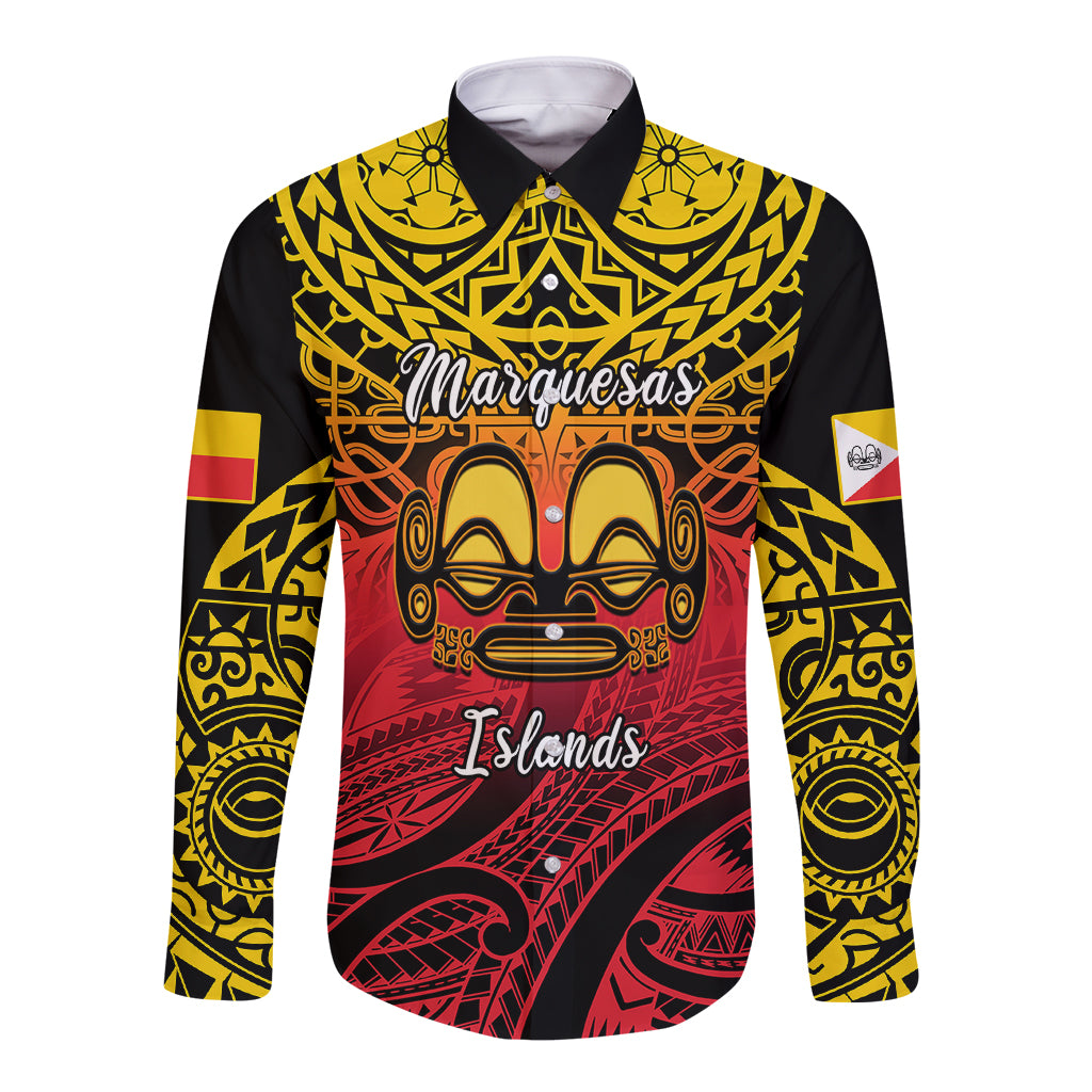 Personalised Marquesas Islands Long Sleeve Button Shirt Tiki Polynesian Marquesan Pattern - Wonder Print Shop