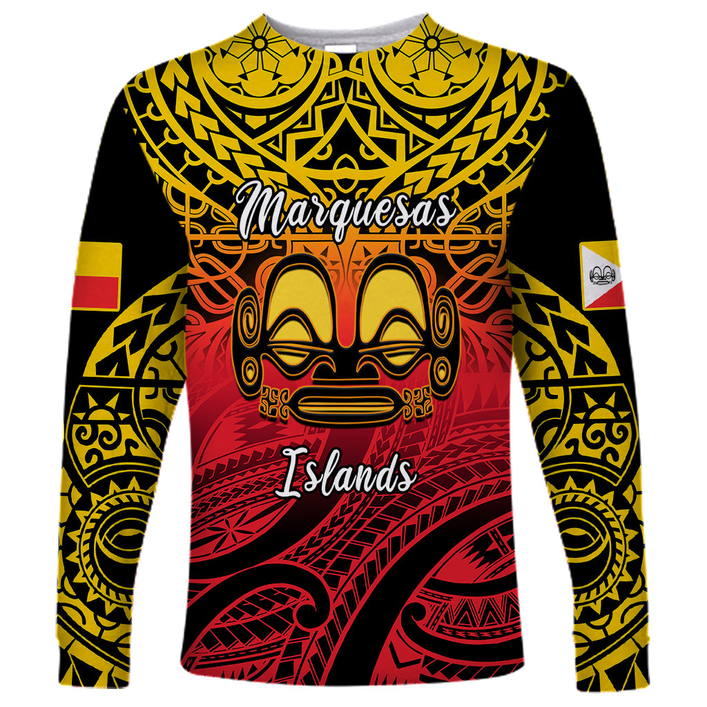 Personalised Marquesas Islands Long Sleeve Shirt Tiki Polynesian Marquesan Pattern - Wonder Print Shop