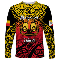 Personalised Marquesas Islands Long Sleeve Shirt Tiki Polynesian Marquesan Pattern - Wonder Print Shop
