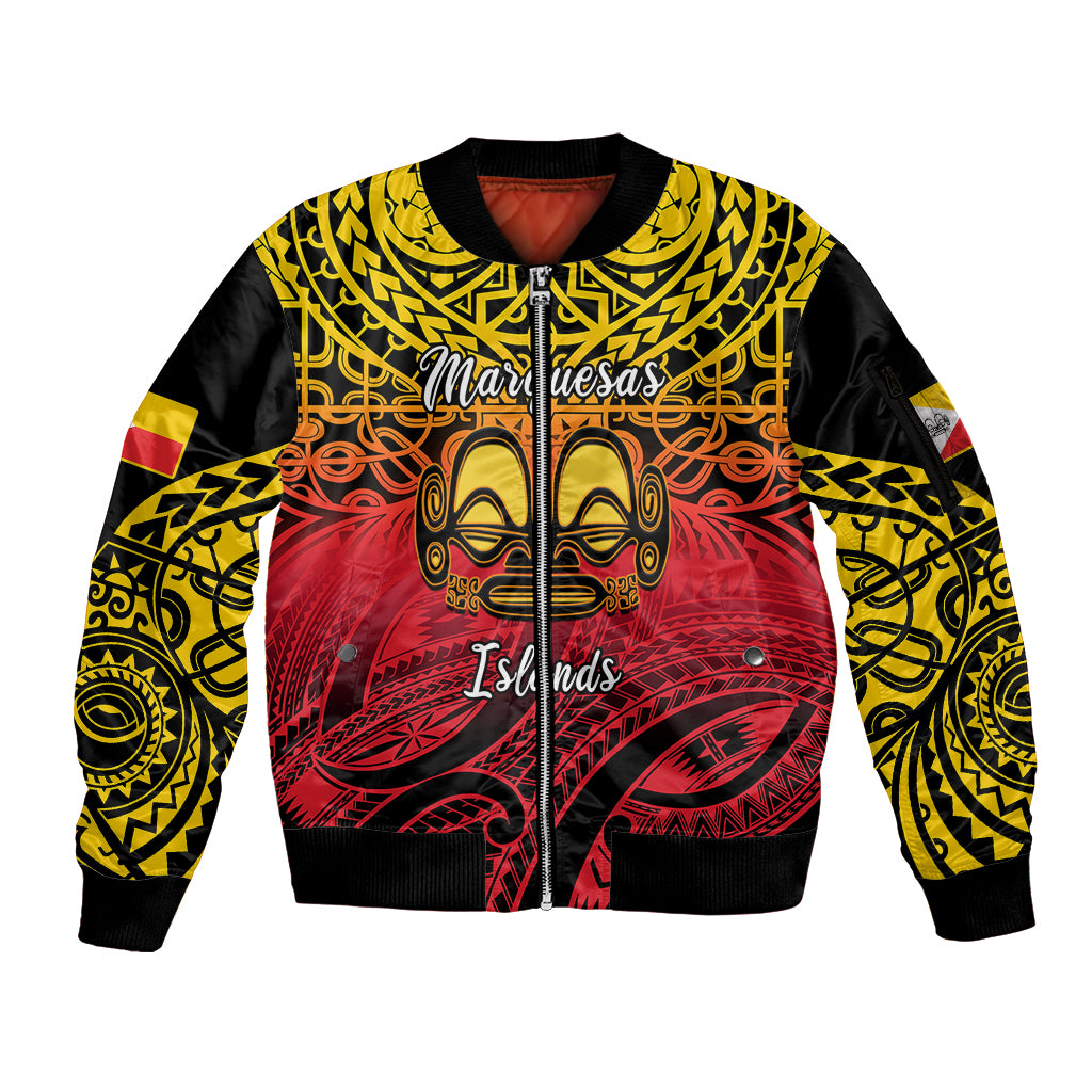 Personalised Marquesas Islands Sleeve Zip Bomber Jacket Tiki Polynesian Marquesan Pattern - Wonder Print Shop