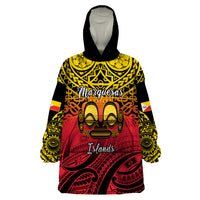 Personalised Marquesas Islands Wearable Blanket Hoodie Tiki Polynesian Marquesan Pattern - Wonder Print Shop
